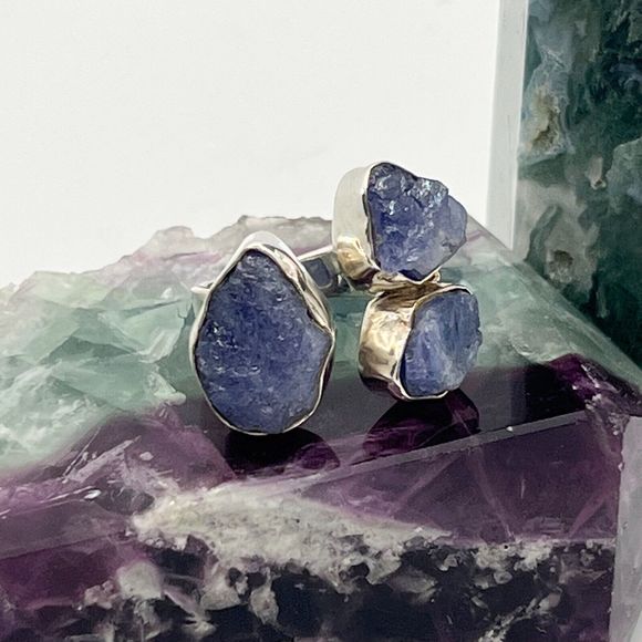 Jewelry - Sterling Silver Raw Amethyst Ring Chunky Triple Stone Size O Stamped 925